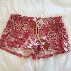 Roxy Tropical Red Linen Shorts